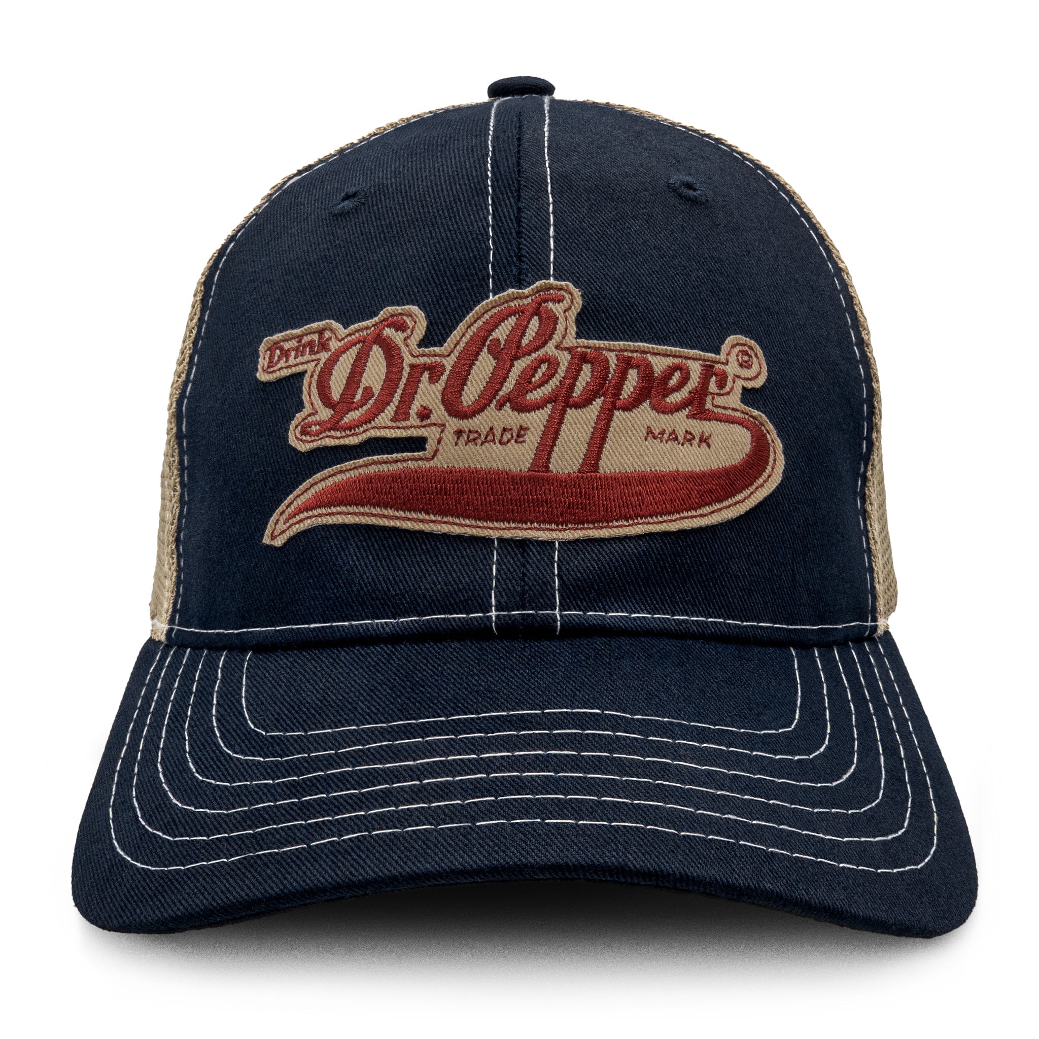 Navy blue cap with Dr Pepper logo on a white background