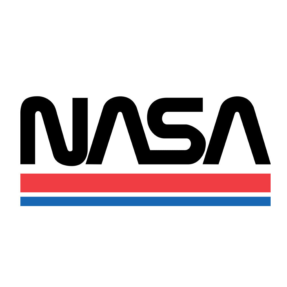 NASA logo with black text and red and blue stripes on a white background