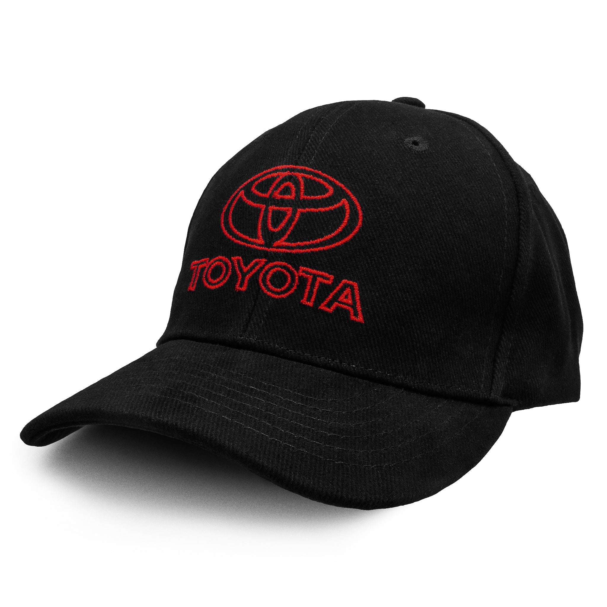 Black cap with red Toyota logo on a white background