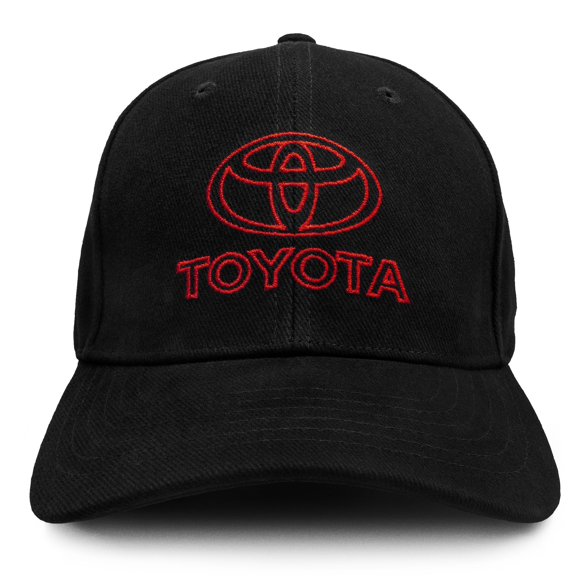 Black cap with red Toyota logo on a white background